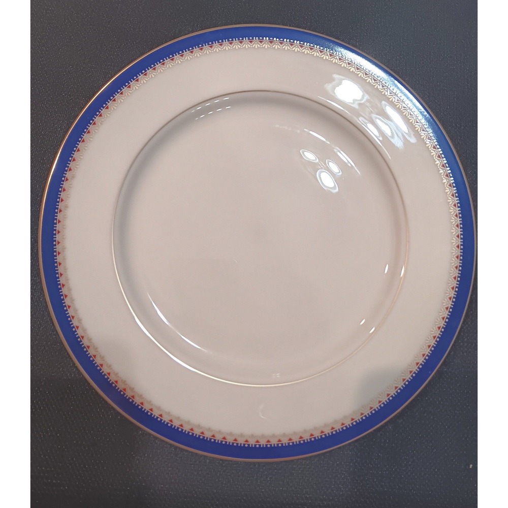Lenox Jefferson Dinner Plate Cobalt Blue Gold Trim Fine China Made in USA 10.75"